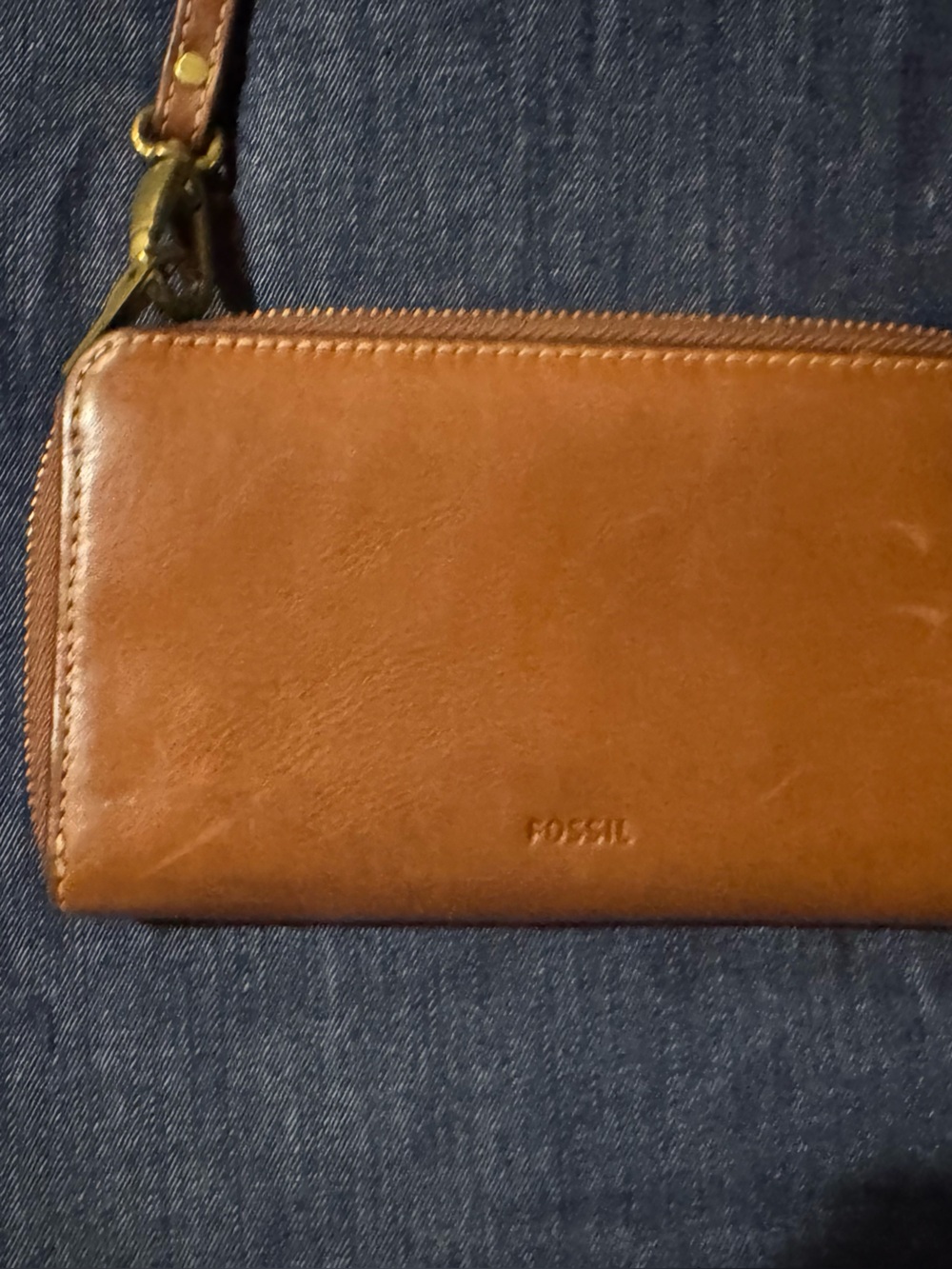 Fossil Tan Leather Zip Wristlet